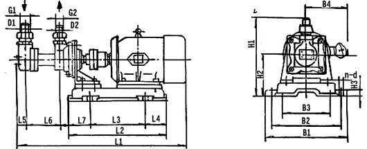   3G25×4、3G36×4型船用三螺桿泵外形及安裝尺寸